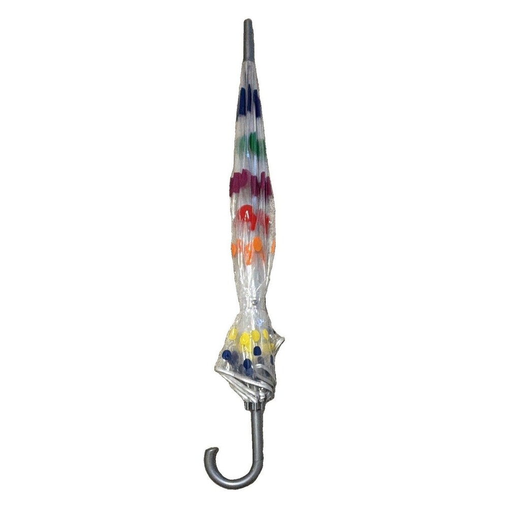 Clear Dome Umbrella Multicolor Polka Dot Pattern Gray J-Hook Handle Women